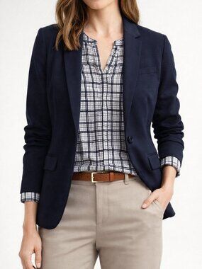 J. Crew navy blue plaid long sleeve blouse M